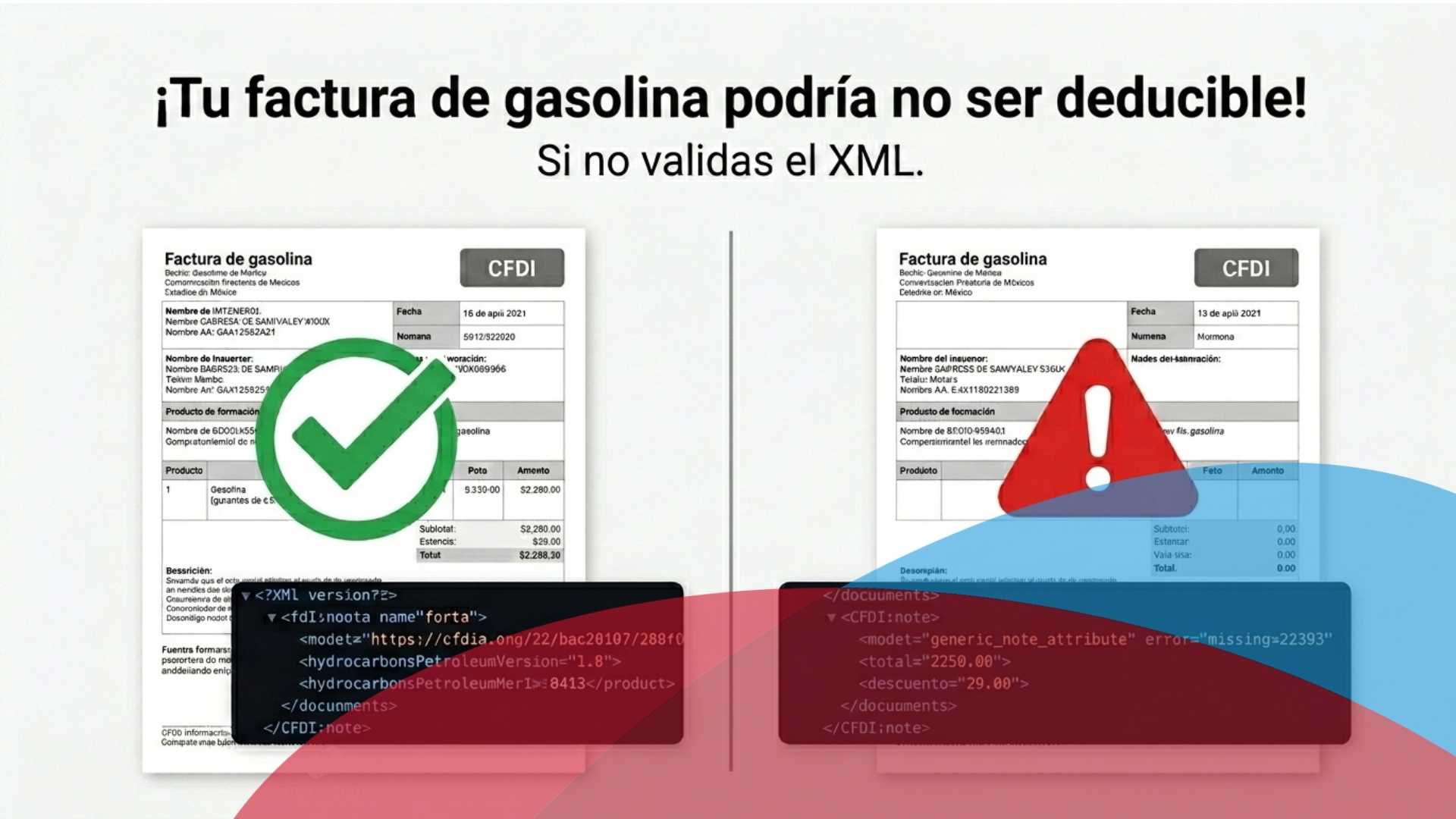 Complemento de Hidrocarburos CFDI 2026 validación XML factura gasolina SAT ejemplo correcto vs incorrecto